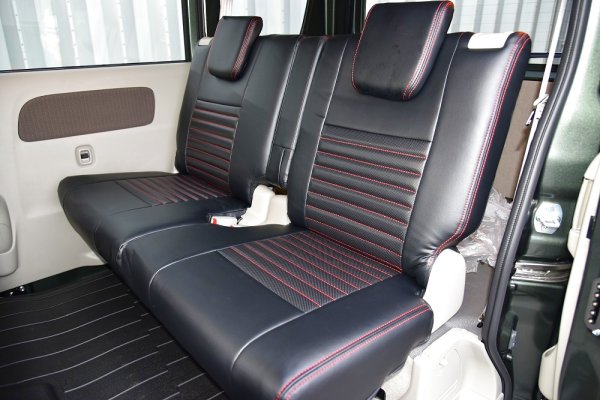 画像2: 【エブリイDA17W】シートカバー ヴィンテージＧＴ ブラック/赤ステッチ【160サイズ】 (2)